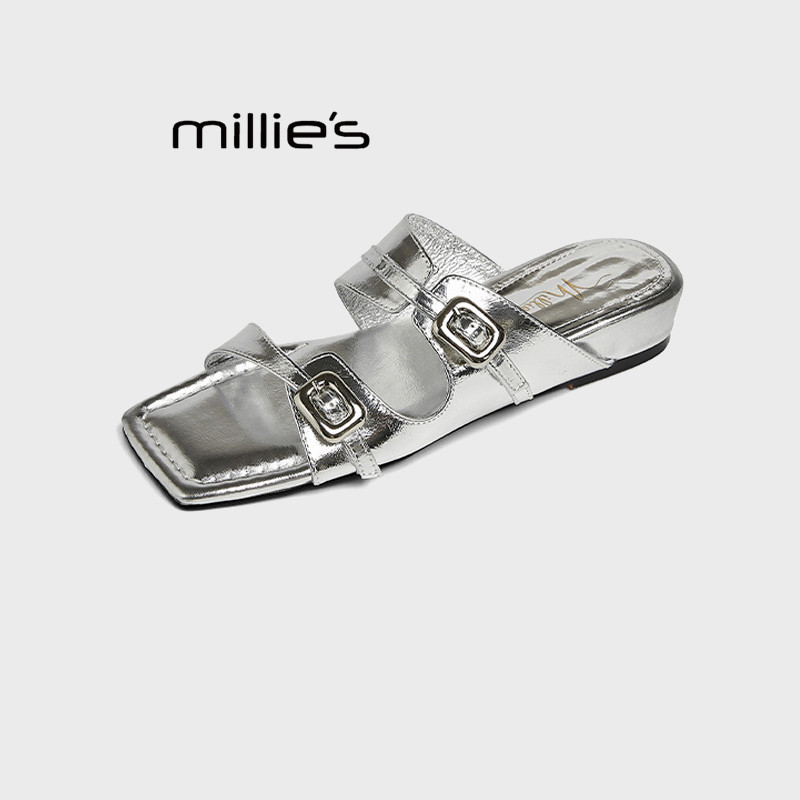 MILLIE'S/妙丽方头凉拖鞋女2026夏季外穿仙女风配裙子一脚蹬凉鞋Z