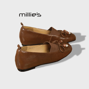 乐福鞋 MILLIE 女潮蝴蝶结平底芭蕾舞文艺瓢鞋 妙丽内增高单鞋 秋Z