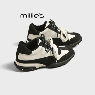 女Z 妙丽秋冬复古百搭圆头系带低帮撞色拼色独特德训板鞋 MILLIE