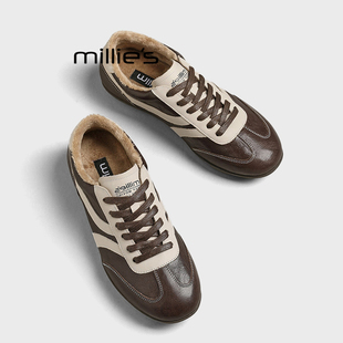 百搭拼色羊皮板鞋 妙丽秋冬款 女老钱风阿甘休闲鞋 德训鞋 MILLIE