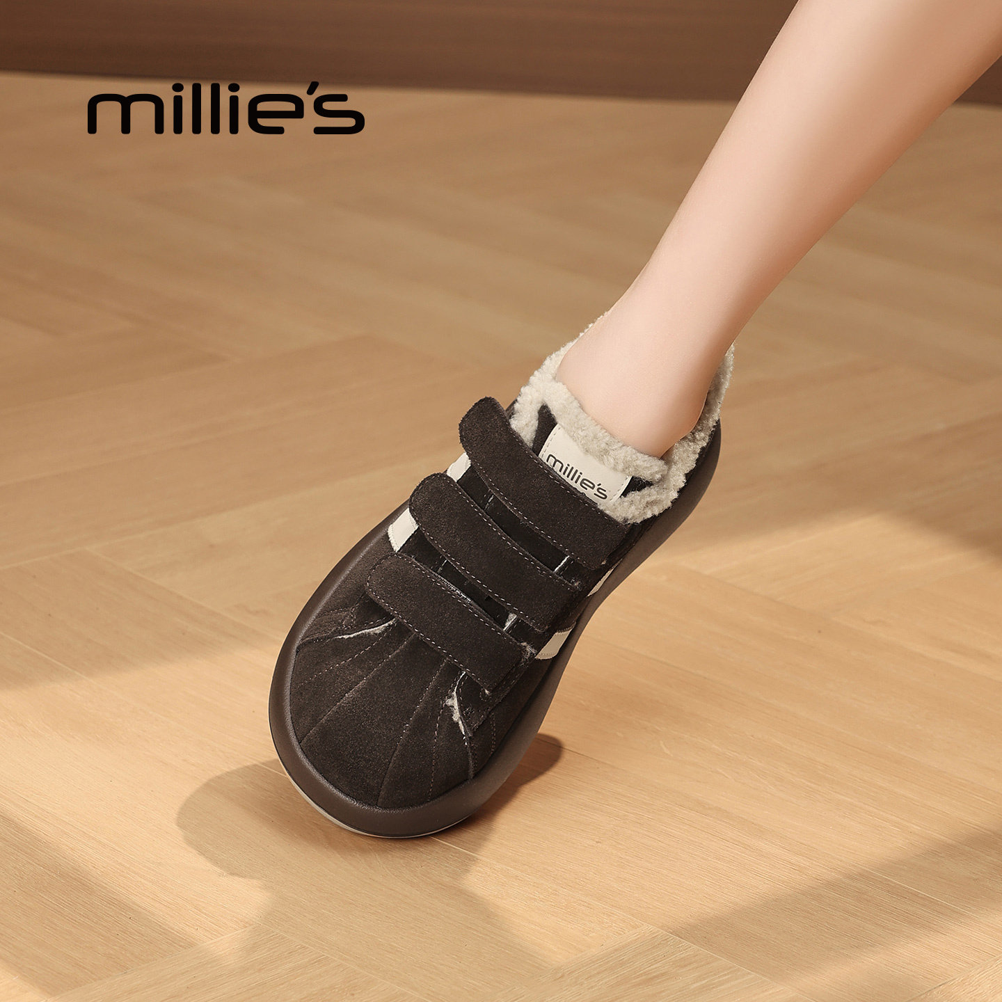 MILLIE'S/妙丽2025秋冬新款简约百搭厚底小白鞋魔术贴休闲板鞋女,女鞋,休闲板鞋,淘宝优惠券,粉丝福利购,淘宝优惠卷