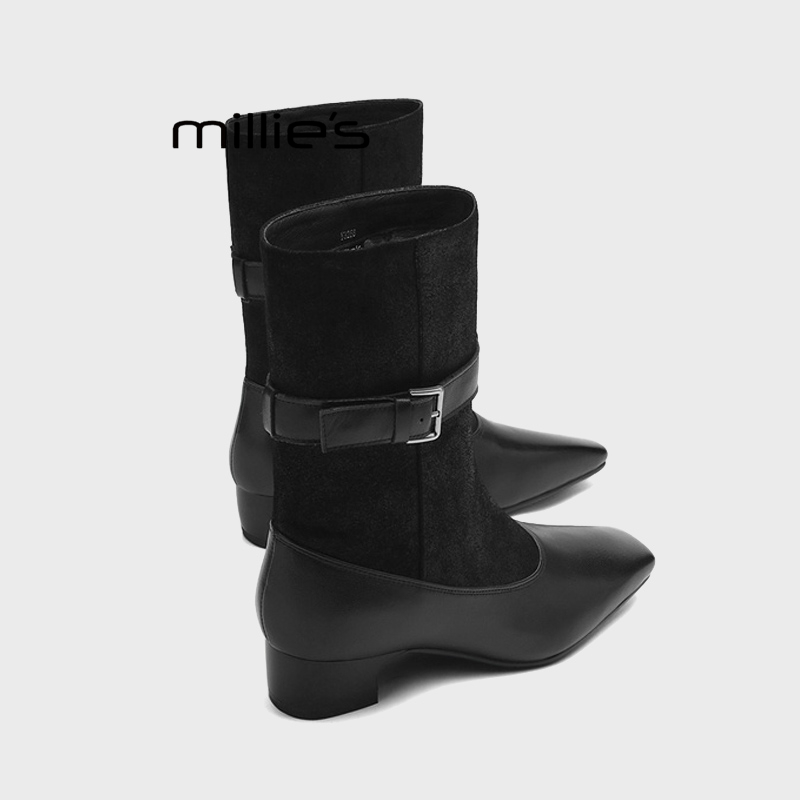 MILLIE'S/妙丽拼绒面弹力靴
