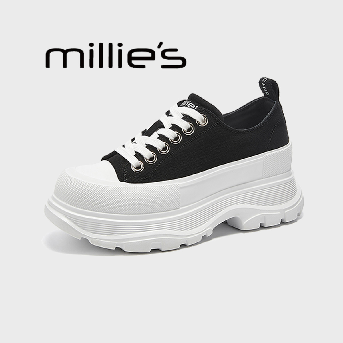 MILLIE'S/妙丽厚底帆布鞋女2025春季新款小个子增高运动休闲板鞋,女鞋,时尚休闲鞋,淘宝优惠券,粉丝福利购,淘宝优惠卷