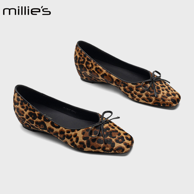 MILLIE'S/妙丽豹纹方头浅口单鞋