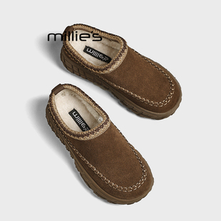 防滑休闲鞋 MILLIE 女厚底一脚蹬懒人鞋 妙丽反绒皮勃肯鞋
