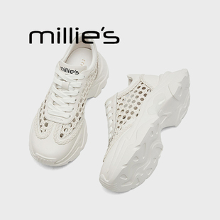 millies妙丽旅游鞋女运动凉鞋2026夏款镂空透气厚底老爹鞋洞洞款