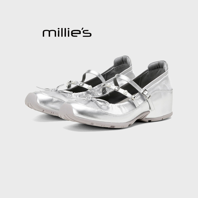 MILLIE'S/妙丽2026新款秋季女厚底运动芭蕾舞单鞋蝴蝶结玛丽珍鞋