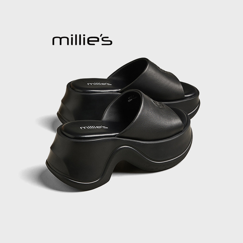 MILLIE'S/妙丽夏季厚底拖鞋女增高凉拖踩屎感高跟凉鞋沙滩一字拖