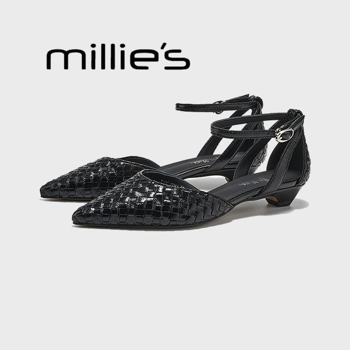 妙丽真皮尖头高跟鞋女2026春季新款粗跟一字带不累脚法式浅口单鞋