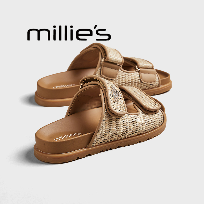 MILLIE'S/妙丽真皮编织沙滩鞋女