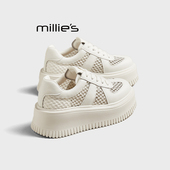 女休闲鞋 MILLIE 夏外穿时尚 真皮厚底增高小白鞋 妙丽2026新款