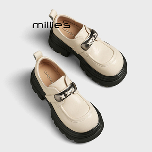 MILLIE'S/妙丽小皮鞋女款2026款冬季百搭配裙子英伦风厚底乐福鞋