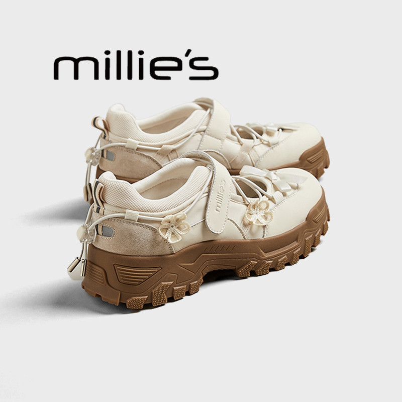 MILLIE'S/妙丽蝴蝶结绣花浅口单鞋女2026夏季新款魔术贴显高凉鞋