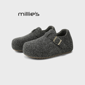 MILLIE 女加绒一脚蹬魔术贴平底不累脚百搭雨鞋 妙丽毛毛勃肯鞋