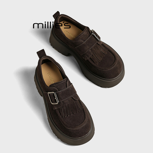 博肯单鞋 妙丽增高小个子勃肯鞋 爆款 女秋复古流苏乐福鞋 MILLIE