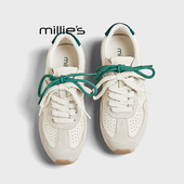 雨鞋 MILLIE 女2026春季 百搭系带运动休闲鞋 妙丽复古拼色德训鞋