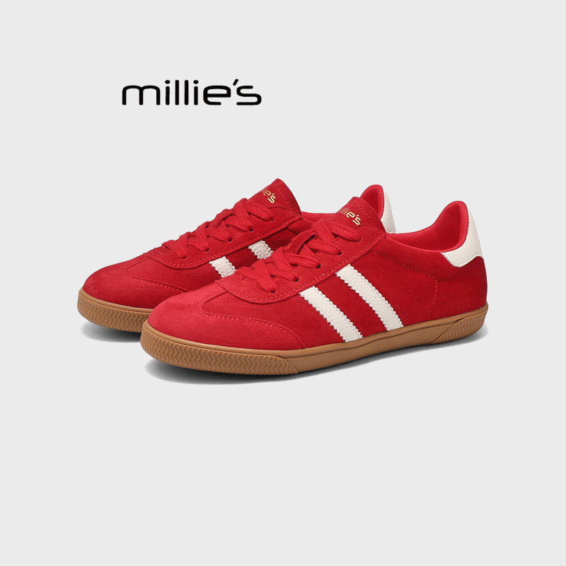 MILLIE'S/妙丽2026春季新款红色德训鞋复古休闲板鞋百搭运动鞋Z,女鞋,老爹鞋,淘宝优惠券,粉丝福利购,淘宝优惠卷