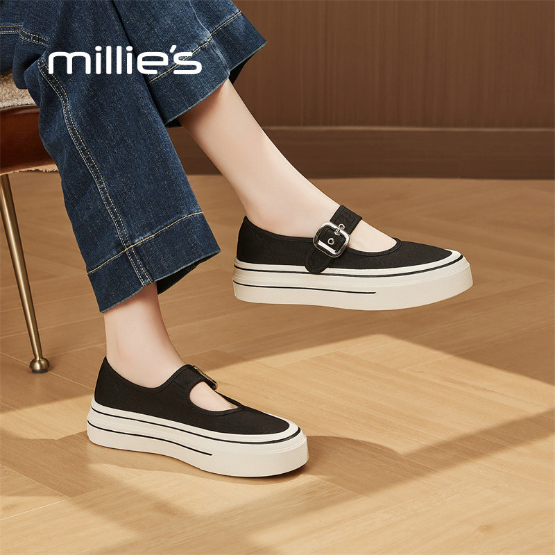 MILLIE'S妙丽厚底增高帆布鞋雨鞋