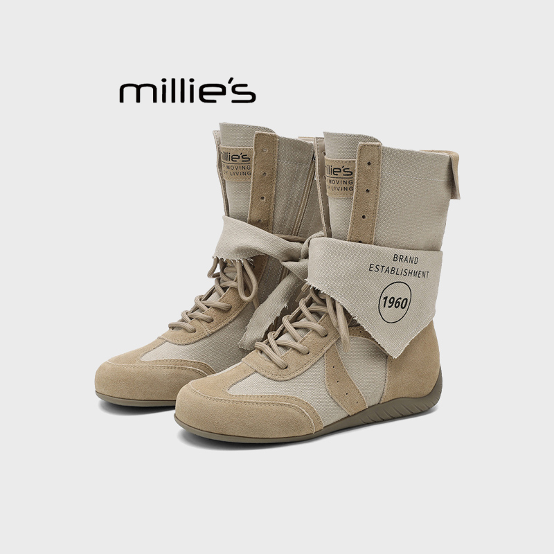 MILLIE'S/妙丽工装马丁靴女外穿2025新款中筒靴百搭复古休闲短靴Z