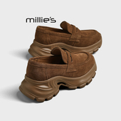 一脚蹬增高单鞋 MILLIE 女 法式 赫本风绝美小皮鞋 妙丽厚底乐福鞋