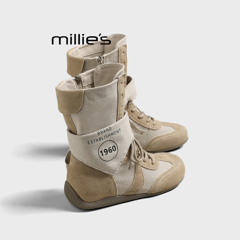 MILLIE'S/妙丽2025夏款西部牛仔靴复古废土风靴子厚底薄款短靴女