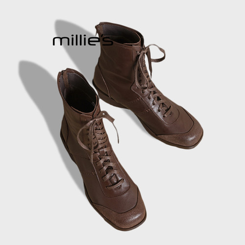MILLIE'S/妙丽真皮软底短靴