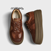 百搭雨鞋 MILLIE 女春季 真皮系带休闲板鞋 妙丽复古厚底德训鞋