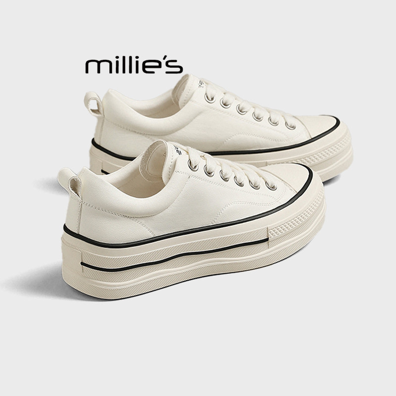 MILLIE'S/妙丽休闲板鞋女款2026新款透气厚底增高百搭时尚运动鞋