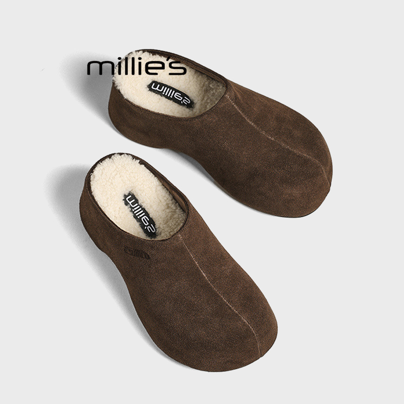 MILLIE'S/妙丽厚底加绒包头拖鞋
