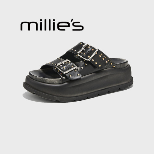 妙丽2025夏款露趾厚底一字型鞋