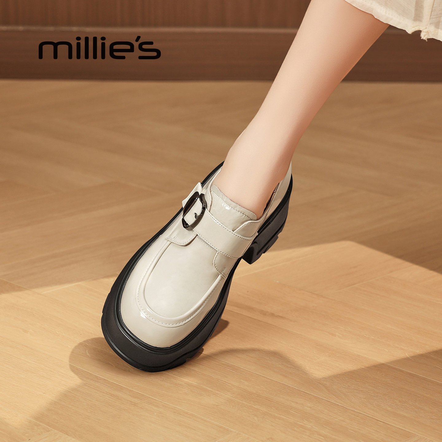 MILLIE'S/妙丽厚底乐福鞋女2026春季真皮英伦风百搭一脚蹬单鞋Q,女鞋,时尚芭蕾鞋,淘宝优惠券,粉丝福利购,淘宝优惠卷