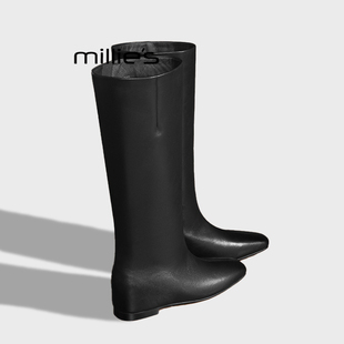 新款 妙丽长筒加绒平底靴冬季 及膝显瘦保暖骑士烟筒女靴Q MILLIE