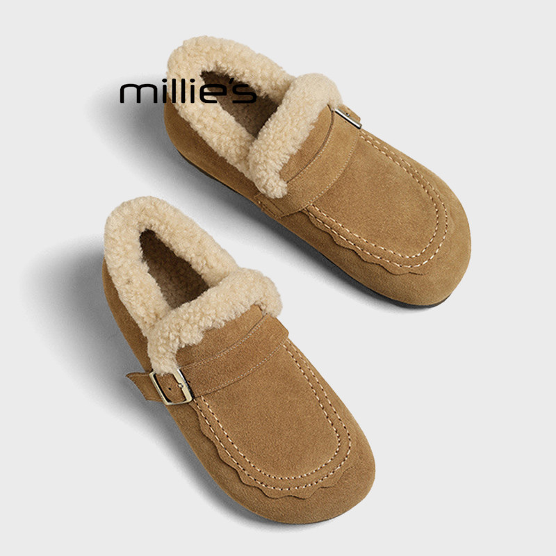 MILLIE'S/妙丽冬季款一脚蹬加绒保暖雪地靴棉鞋休闲平底勃肯鞋女,女鞋,乐福鞋（豆豆鞋）,淘宝优惠券,粉丝福利购,淘宝优惠卷