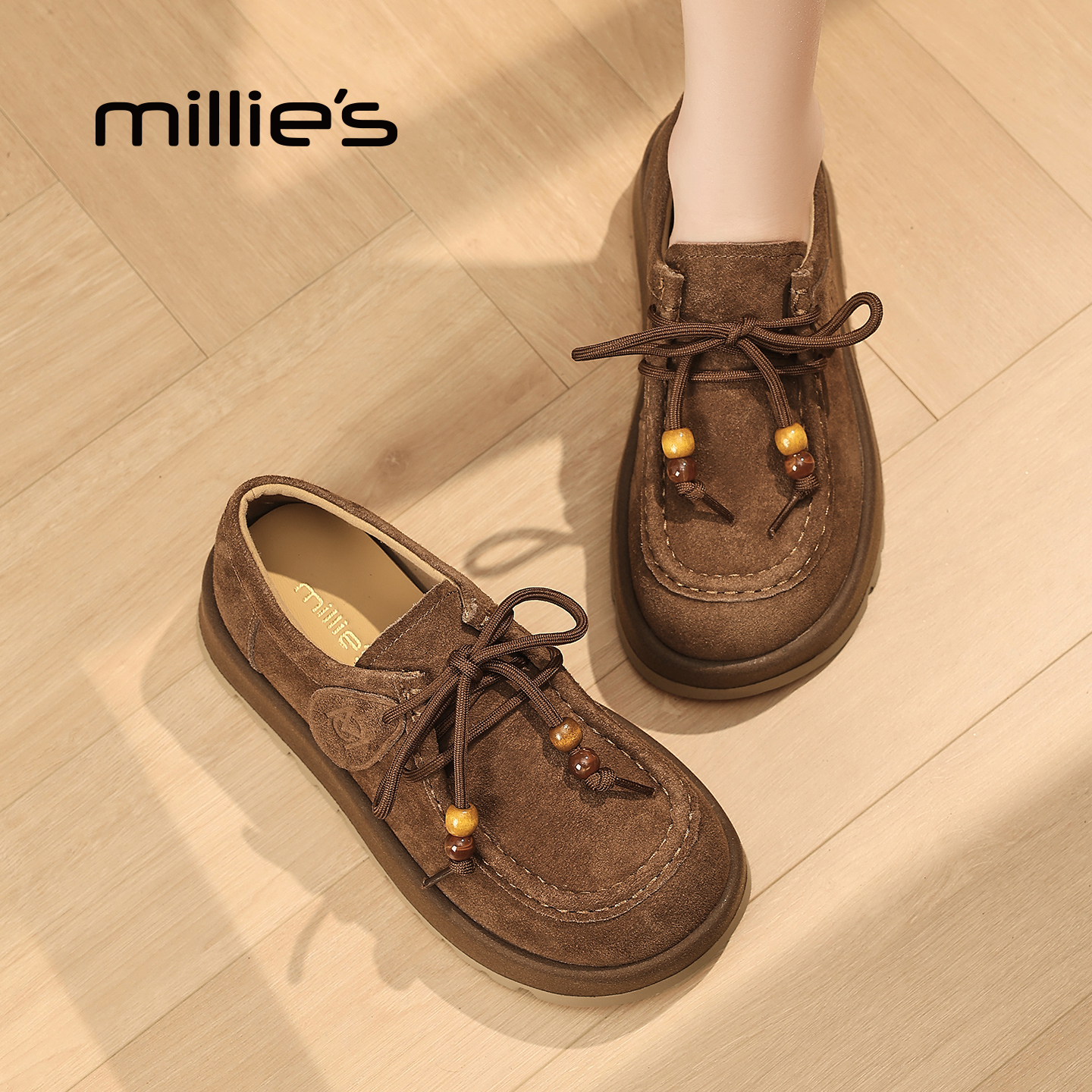 MILLIE'S/妙丽真皮厚底勃肯鞋