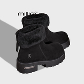 MILLIE 皮毛一体短筒靴英伦风外穿棉鞋 妙丽厚底雪地靴女秋冬款