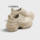 厚底鞋 MILLIE 女米色粗跟防水鞋 春季 妙丽英伦风厚底系带雨鞋