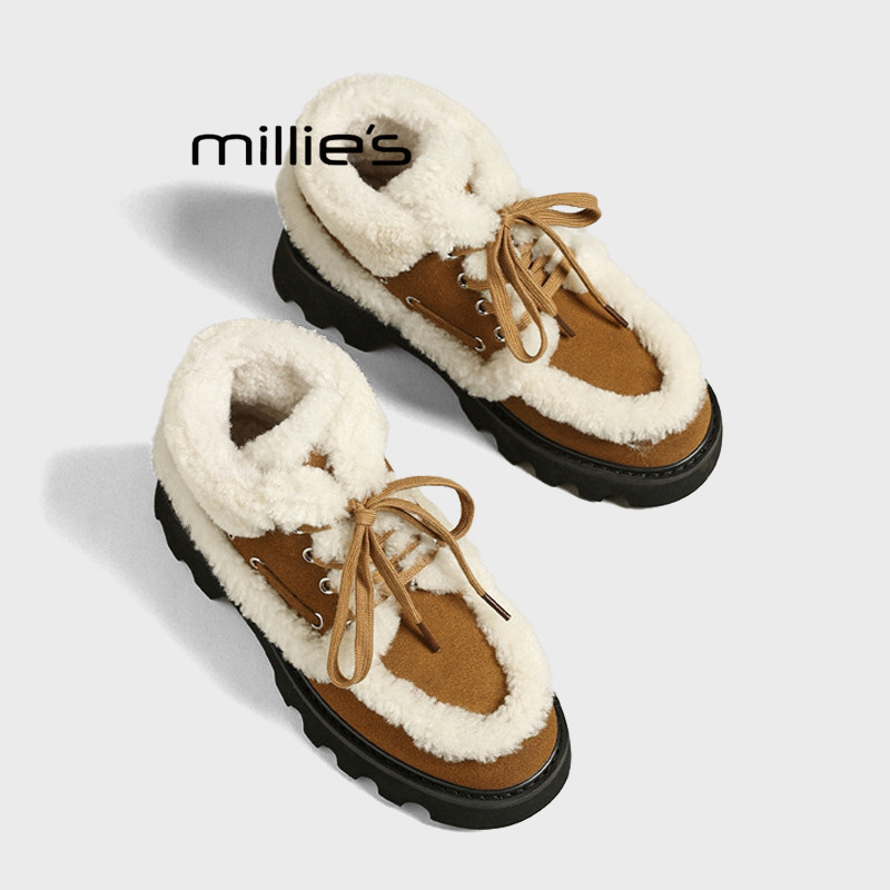 MILLIE'S/妙丽雪地靴女款秋冬季款防滑加绒毛毛棉鞋子厚底时装靴Q