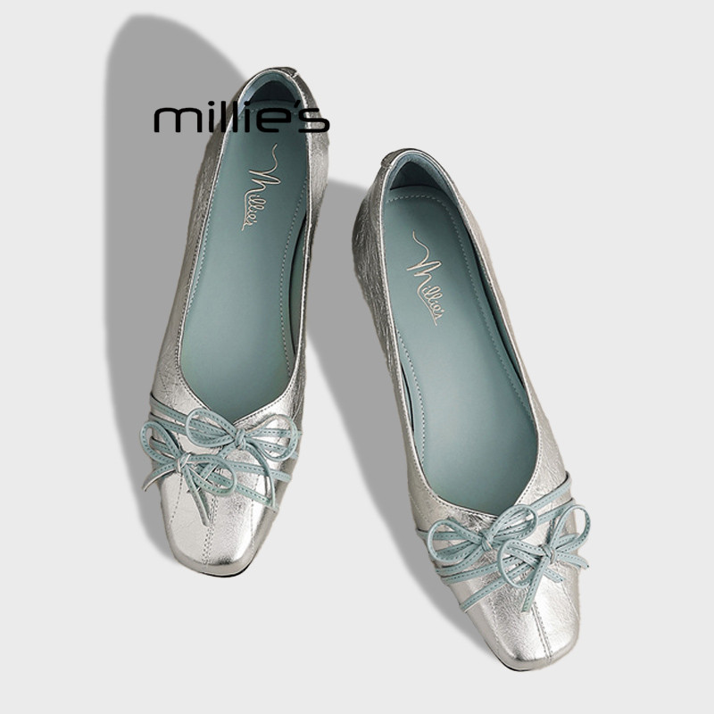 MILLIE'S/妙丽2026春款浅口单鞋舒适一脚蹬休闲平底气质玛丽珍鞋