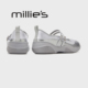妙丽银色玛丽珍厚底雨鞋 女春季 MILLIE 魔术贴芭蕾风防水鞋