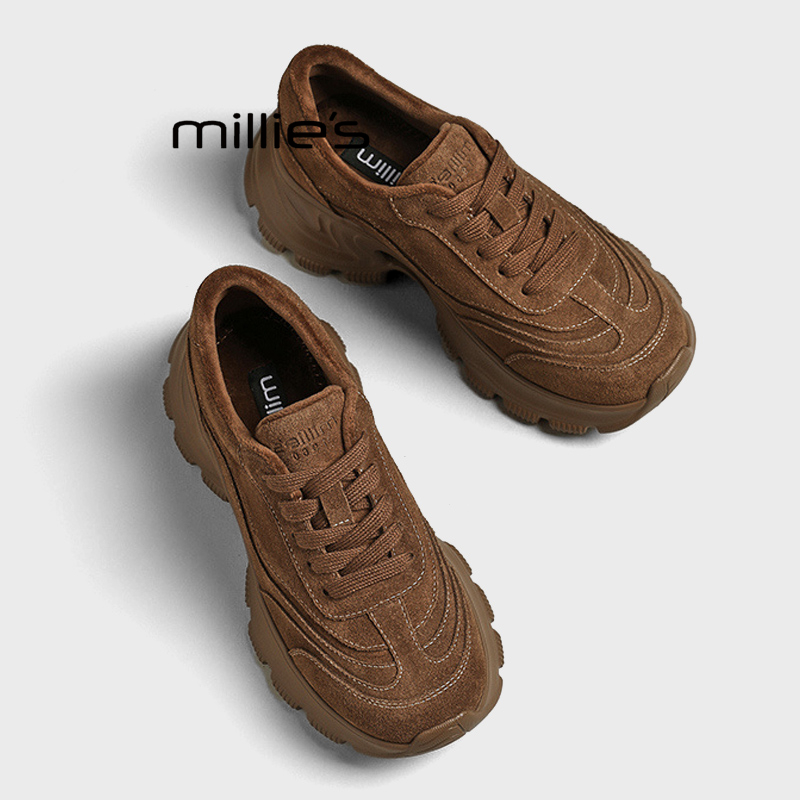 MILLIE'S/妙丽真皮厚底老爹鞋女