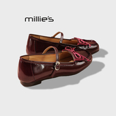 女通勤防水单鞋 MILLIE 款 复古风蝴蝶结玛丽珍鞋 妙丽2026春季