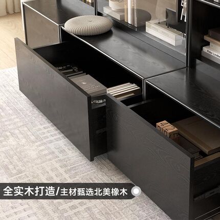 全实木橡木卡座书柜储物柜置物架书架落地一体到顶办公室书房柜子