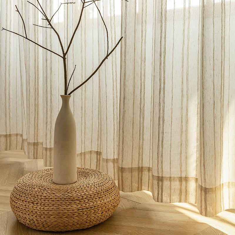 环保亚麻纱帘窗帘日式茶室阳台飘窗透光侘寂挂钩式原木风客厅棉麻