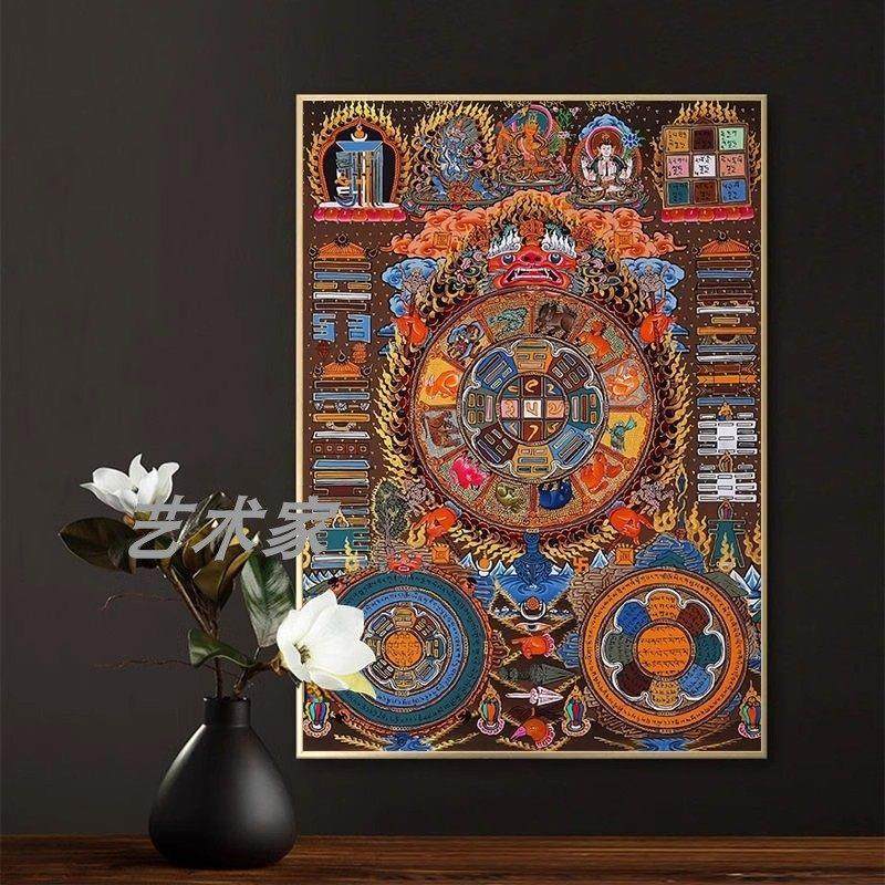 网红西藏尼泊尔文殊菩萨九宫八卦图佛堂唐卡佛像坛城挂画玄关装饰,家居饰品,现代装饰画,淘宝优惠券,粉丝福利购,淘宝优惠卷