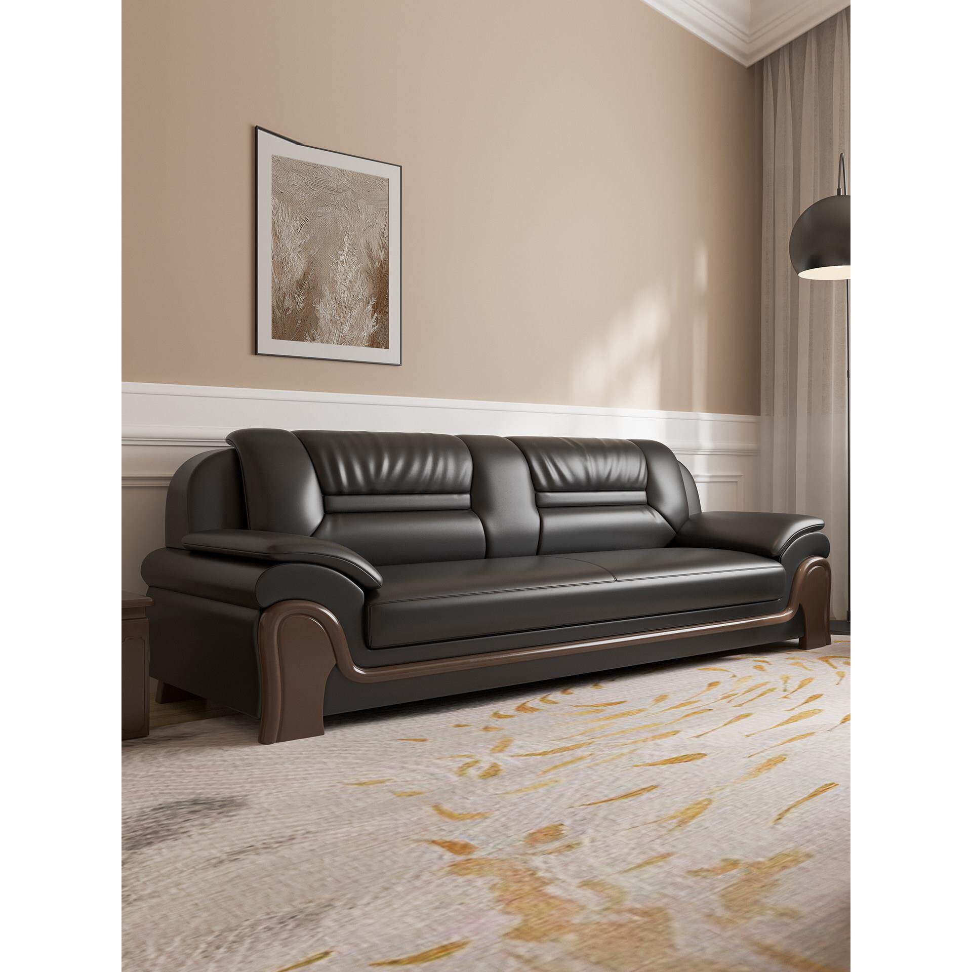 办公沙发真皮简约新中式高档办公室接待会议商务会客沙发茶几组合