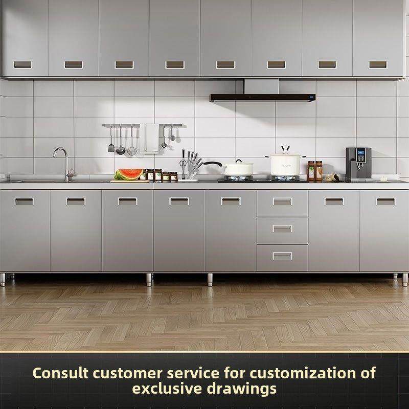 一体农村储物收纳碗柜家用304整体不锈钢厨房橱柜简易灶台小户型