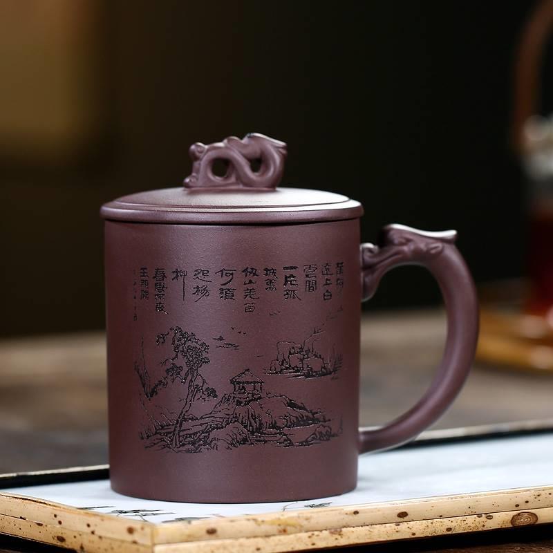 宜兴紫砂杯纯手工大容量茶杯家用定制刻字办公室泡茶杯带盖杯子
