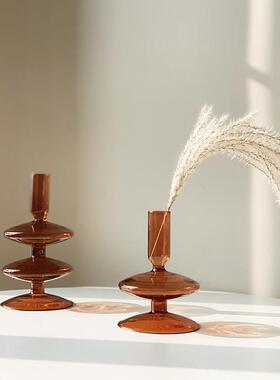 Homeside覆古玻璃花瓶ins克莱因蓝中古茶色烛台花器民宿装饰摆饰