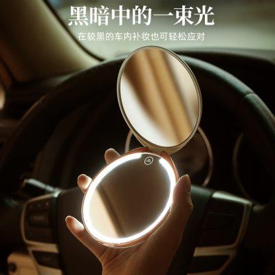 手持led化妆镜带灯高级办公室用小镜子便携补妆镜圆形女生随身