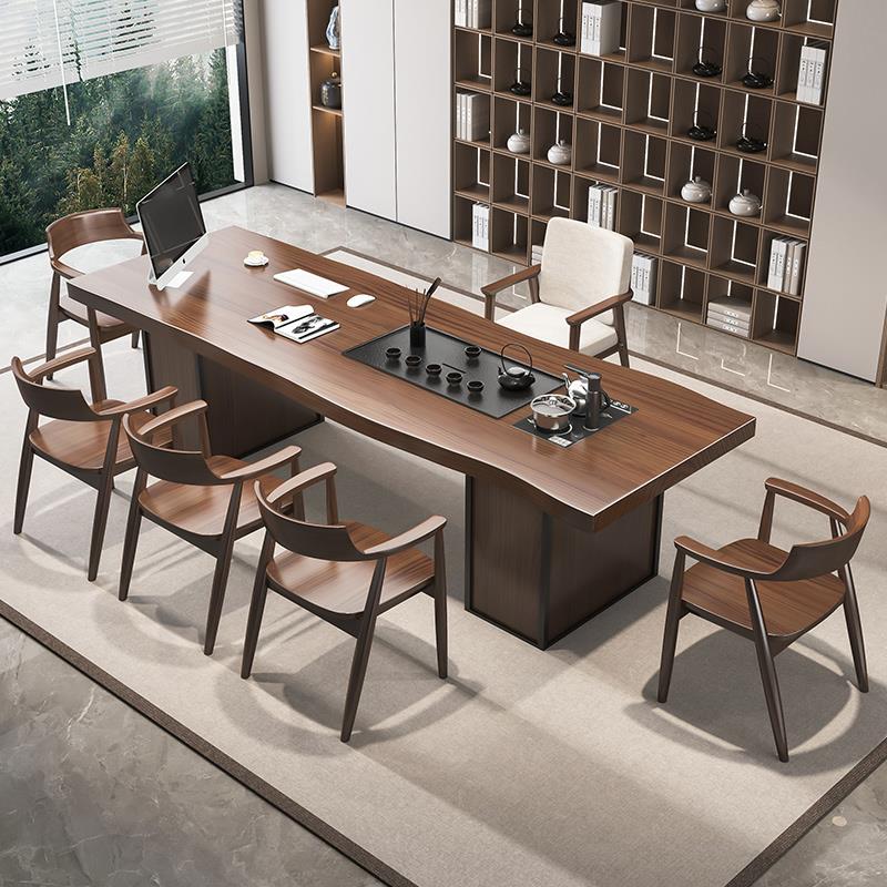 2024新款大板茶桌办公室桌一体实木茶台轻奢现代家用喝茶桌椅组合